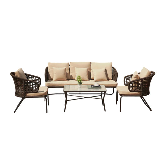 OUTDOOR 5 SEATER ROPE CONVERSATION SOFA SET
