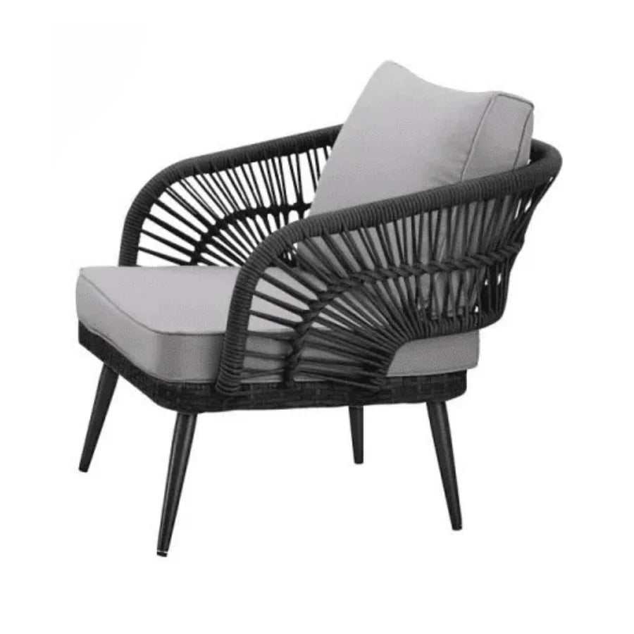 OUTDOOR ROPE 4-PIECE PATIO SOFA SET WITH GLASS TOP TABLE