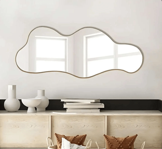 LARGE CLOUD SHAPED WALL MIRROR WITH ANODIZED ALUMINUM FRAME