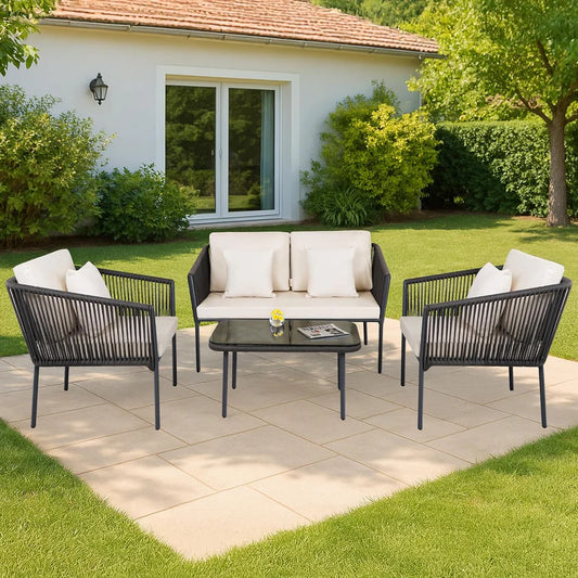 OUTDOOR 4 SEATER ROPE SOFA SET