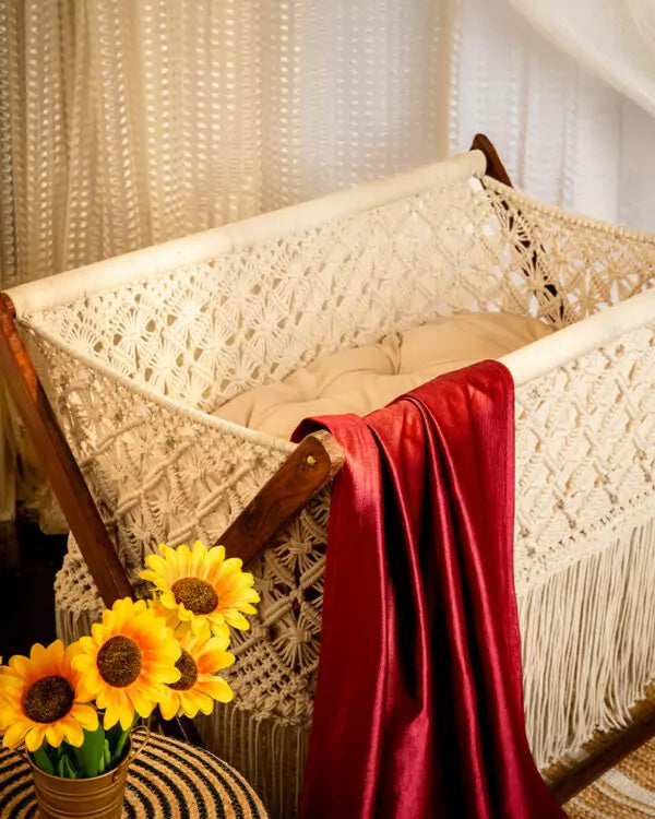 HANDMADE MACRAME WOODEN BABY CRADLE