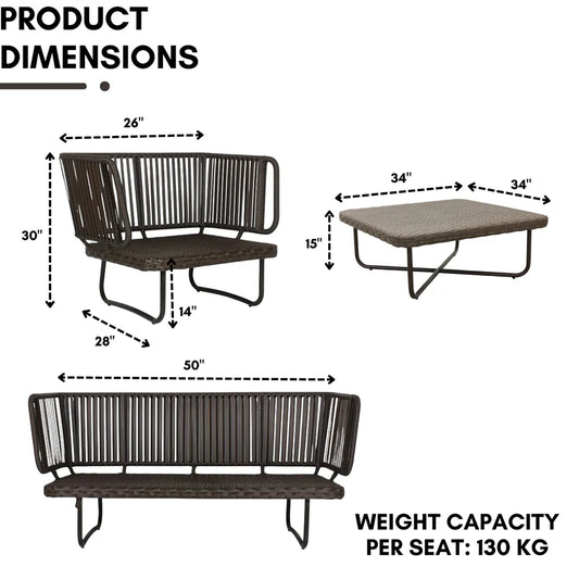 OUTDOOR ROPE 4-PIECE PATIO SOFA SET WITH WICKER TOP TABLE