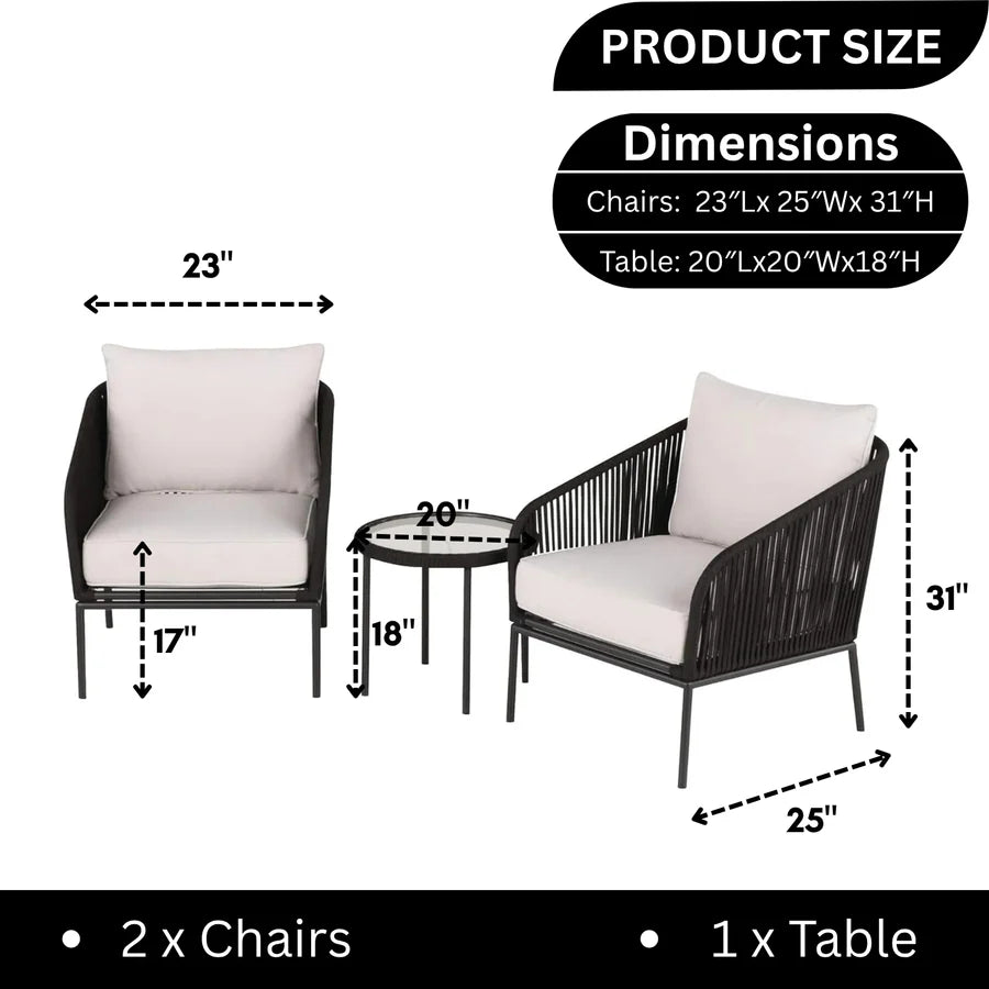 3 PIECE OUTDOOR ROPE BISTRO SET