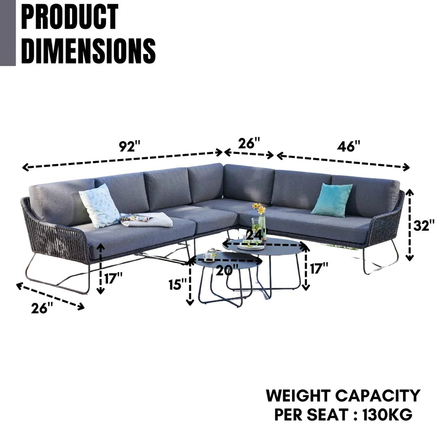 L-SHAPE OUTDOOR ROPE SOFA SET