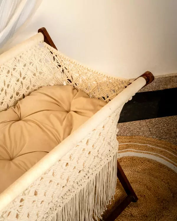 HANDMADE MACRAME WOODEN BABY CRADLE