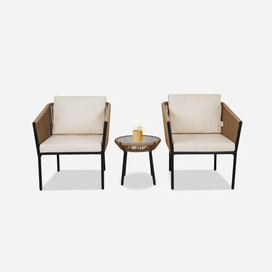 OUTDOOR ROPE PATIO SET WITH GLASS TOP TABLE