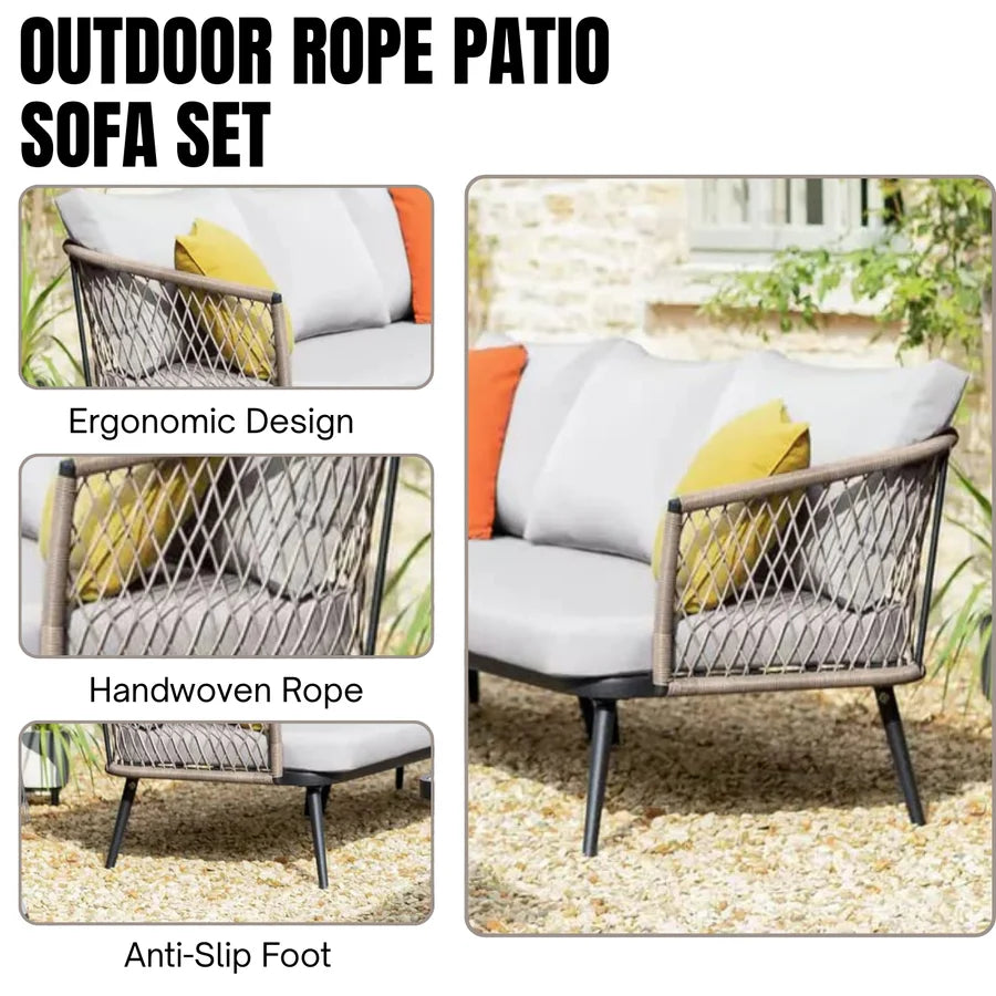 OUTDOOR L-SHAPE ALL WEATHER HANDWOVEN ROPE SOFA SET