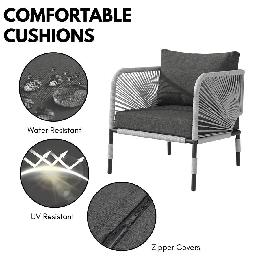 OUTDOOR ROPE 5-SEATER SOFA SET WITH GLASS TOP TABLE