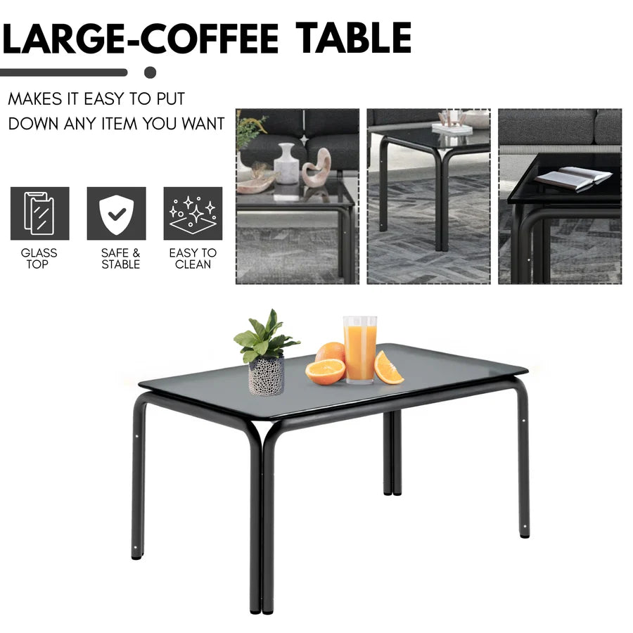 OUTDOOR ROPE 5-SEATER SOFA SET WITH GLASS TOP TABLE