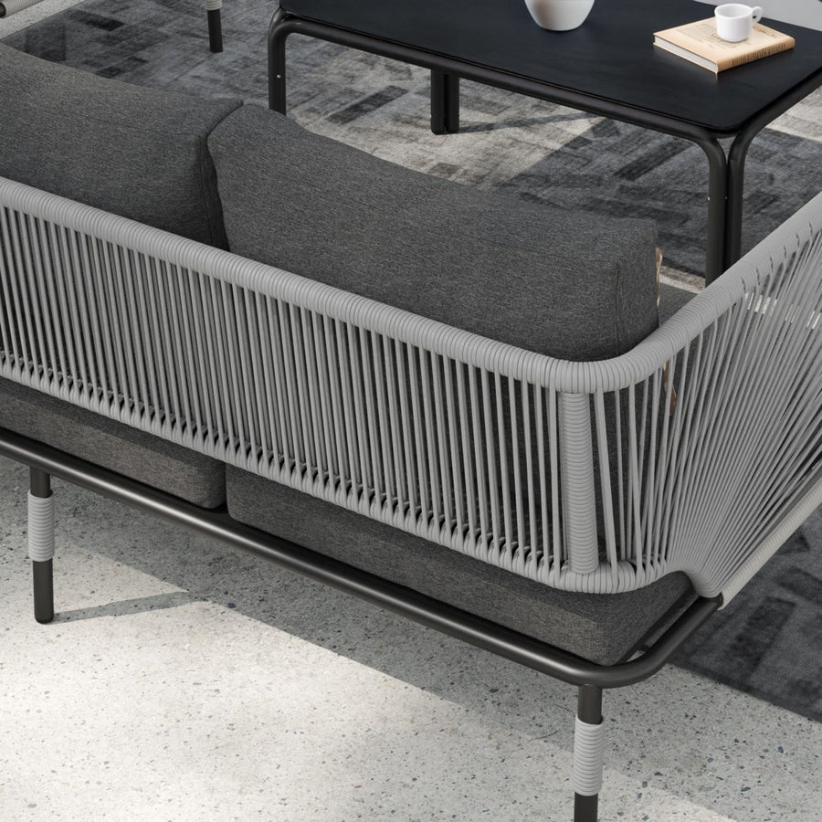OUTDOOR ROPE 5-SEATER SOFA SET WITH GLASS TOP TABLE