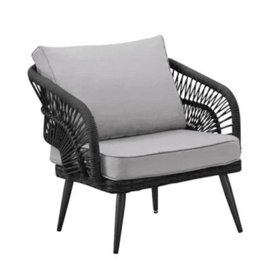 OUTDOOR ROPE 4-PIECE PATIO SOFA SET WITH GLASS TOP TABLE