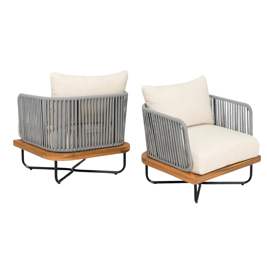 OUTDOOR 4-PIECE ROPE WOVEN CONVERSATION SOFA SET WITH WOODEN TOP TABLE