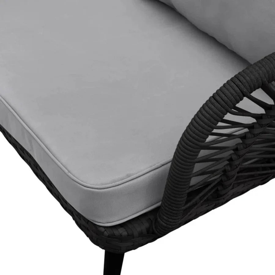OUTDOOR ROPE 4-PIECE PATIO SOFA SET WITH GLASS TOP TABLE