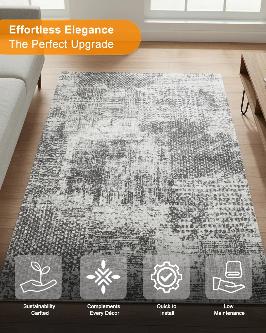 HOMEKNIT DISTRESSED GREY ABSTRACT MICROFIBER RUG