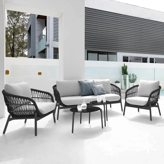 OUTDOOR 4 SEATER ROPE CONVERSATION SOFA SET