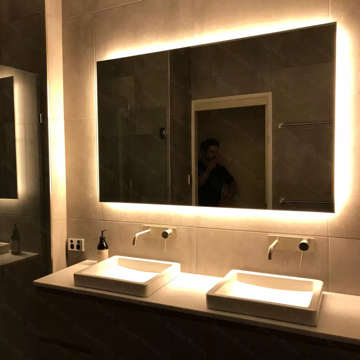 REAR SOFT GLOW BATHROOM MIRROR WITH LED LIGHTS