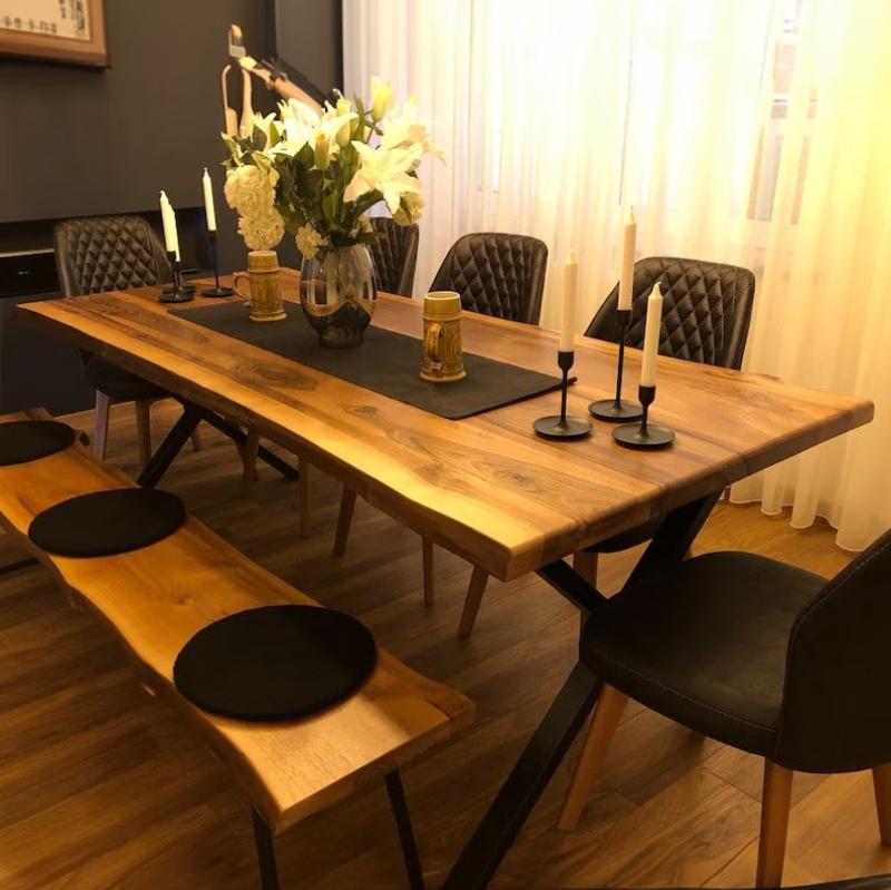 RUSTIC ACACIA SOLID WOOD LIVE EDGE DINING TABLE