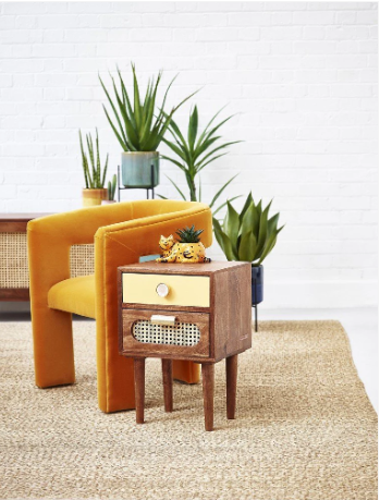 RATTAN SOLID WOOD BEDSIDE TABLE