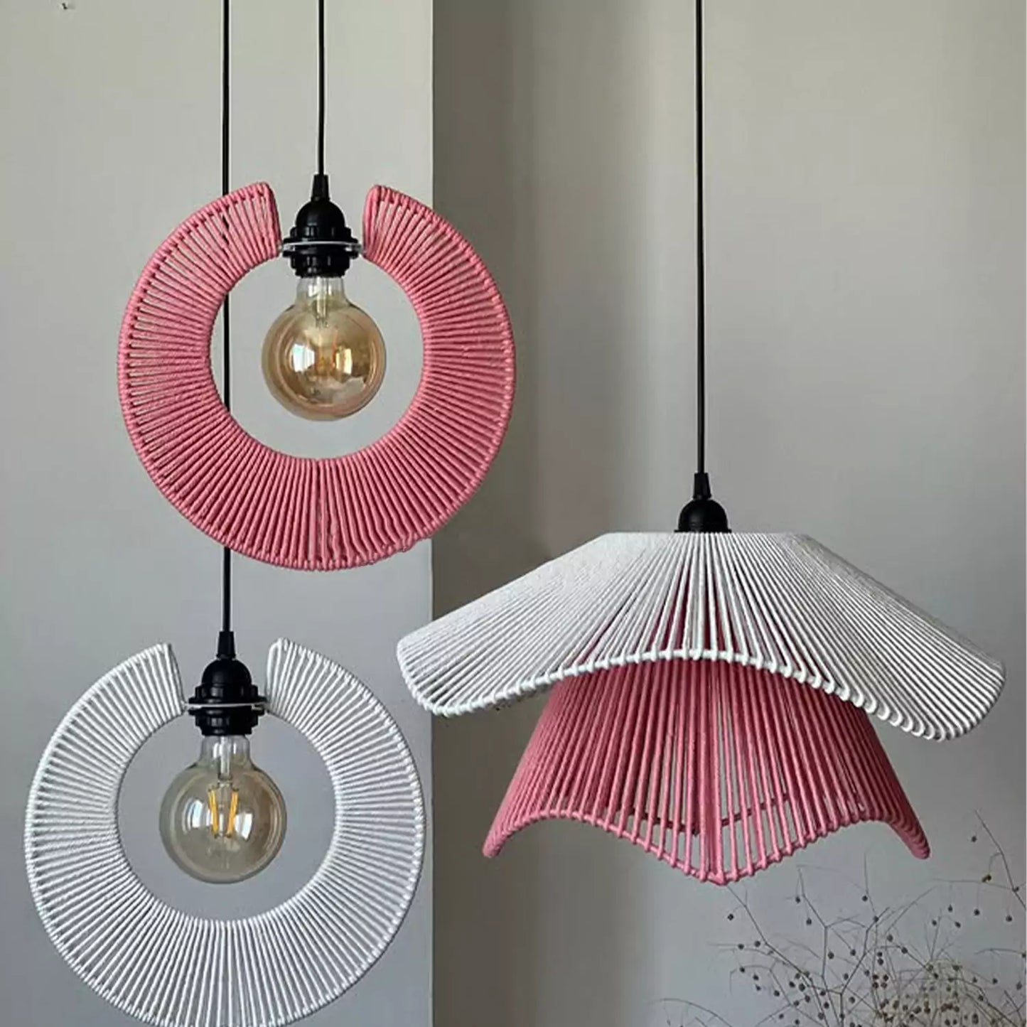 HANDWOVEN COTTON PENDANT LAMP SET