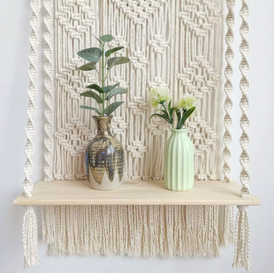 BOHEMIAN HANDMADE MACRAME WALL HANGING SHELF PLANTER