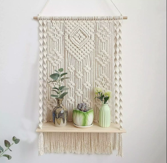 BOHEMIAN HANDMADE MACRAME WALL HANGING SHELF PLANTER