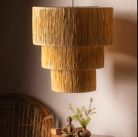 3-TIER RAFFIA CEILING LAMP