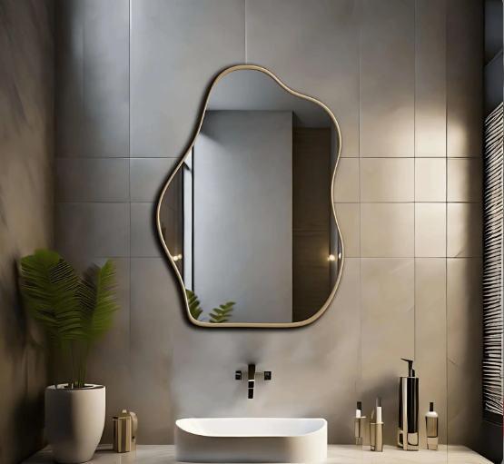 FLUID SHAPED WALL MIRROR WITH ANODIZED ALUMINUM FRAME