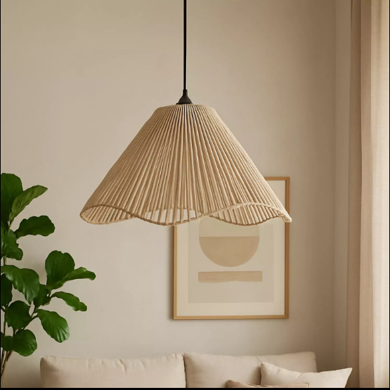 HANDWOVEN BEIGE COTTON PENDANT LAMP