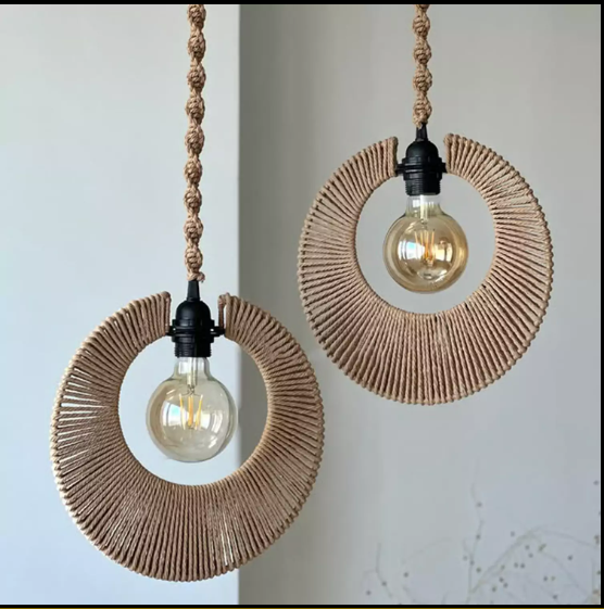 CRESCENT RING COTTON ROPE PENDANT LAMP