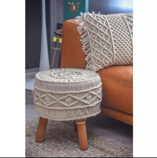 LUXURIOUS HANDMADE MACRAME OTTOMAN FOOTSTOOL