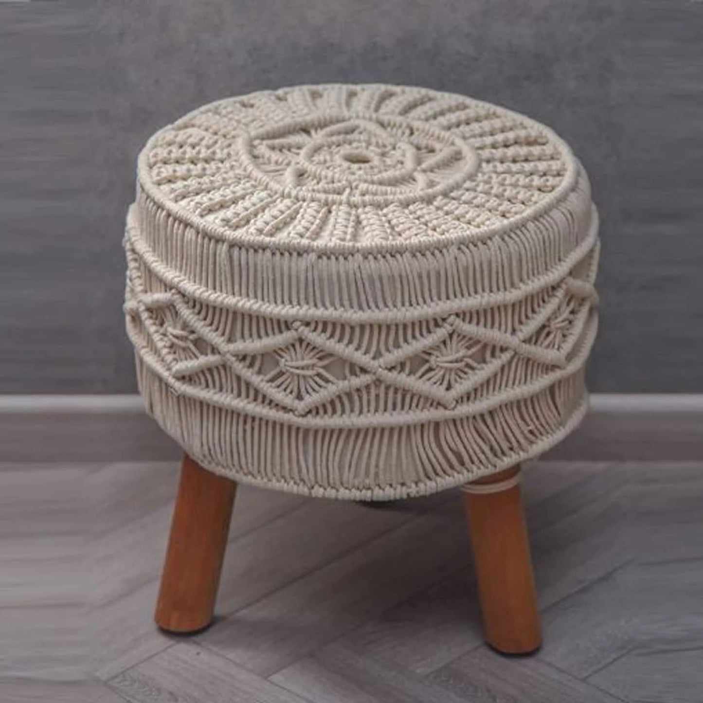 LUXURIOUS HANDMADE MACRAME OTTOMAN FOOTSTOOL