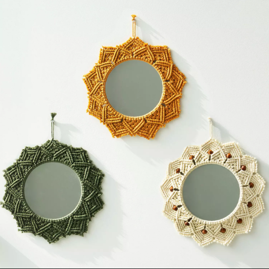 SET OF 3 MULTICOLOR MACRAME WALL MIRRORS