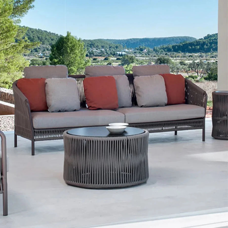 OUTDOOR 5 SEATER ROPE PATIO SOFA SET WITH CENTER TABLE AND SIDE TABLE
