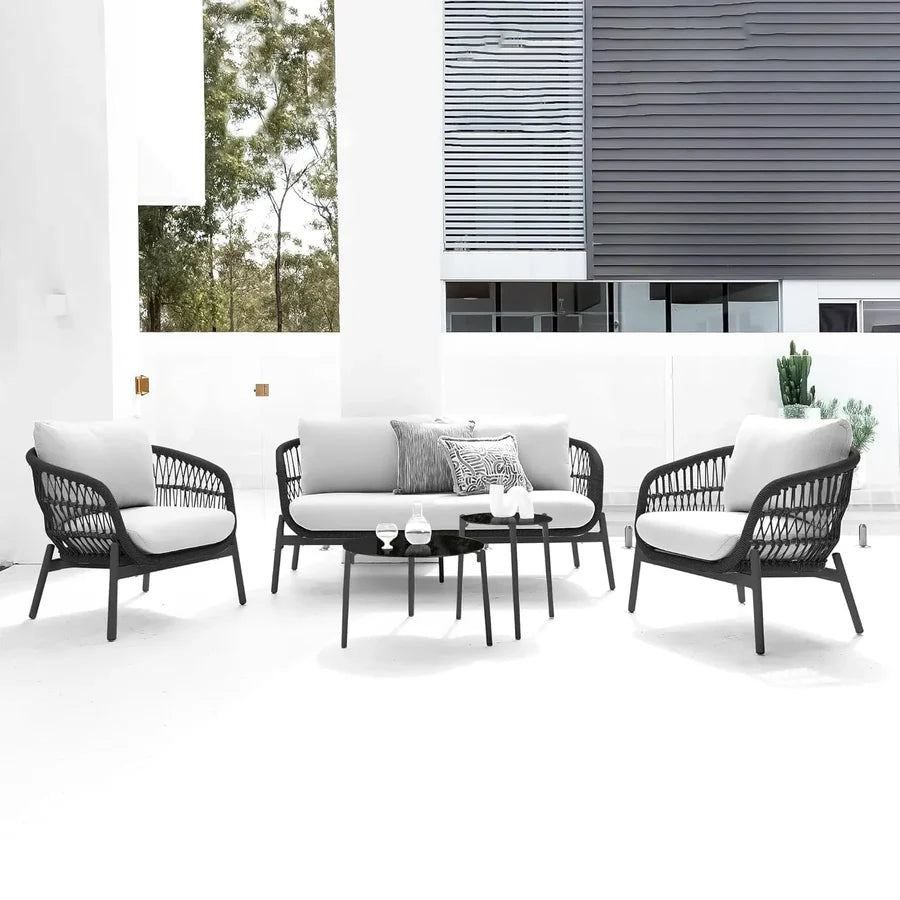 OUTDOOR 4 SEATER ROPE CONVERSATION SOFA SET