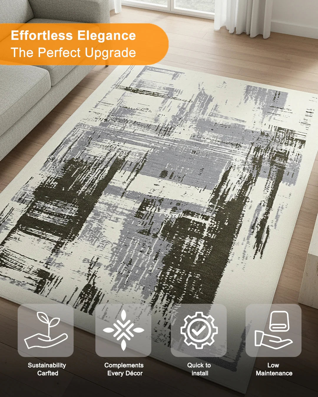 HOMEKNIT ABSTRACT BRUSHSTROKE IVORY MICROFIBER RUG