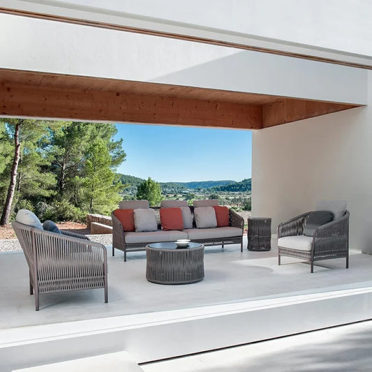 OUTDOOR 5 SEATER ROPE PATIO SOFA SET WITH CENTER TABLE AND SIDE TABLE