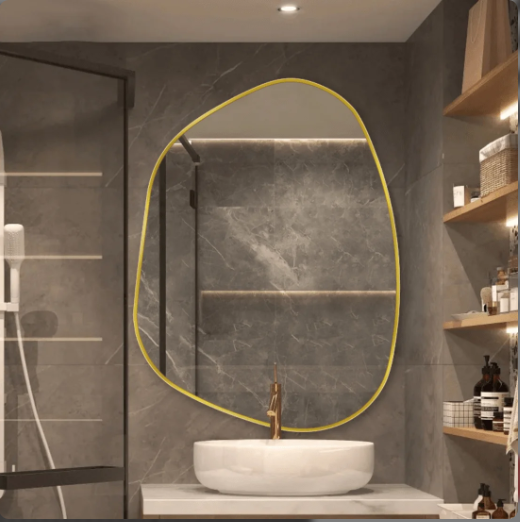MODERN ASYMMETRICAL WALL MIRROR ANODIZED ALUMINUM FRAME