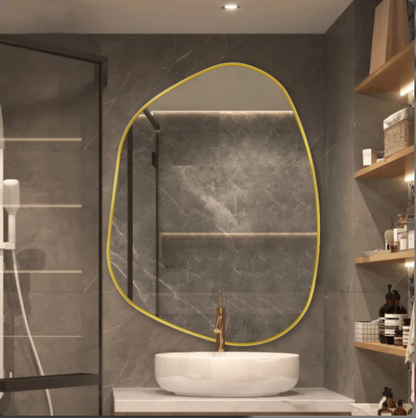 MODERN ASYMMETRICAL WALL MIRROR ANODIZED ALUMINUM FRAME