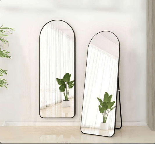 ARCHED FULL-LENGTH STANDING MIRROR WITH ANODIZED ALUMINUM FRAME