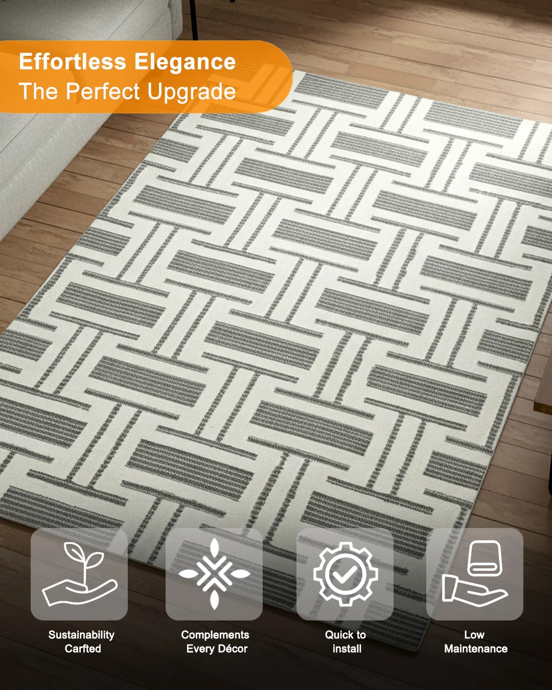 HOMEKNIT WOVEN GRID IVORY MICROFIBER RUG