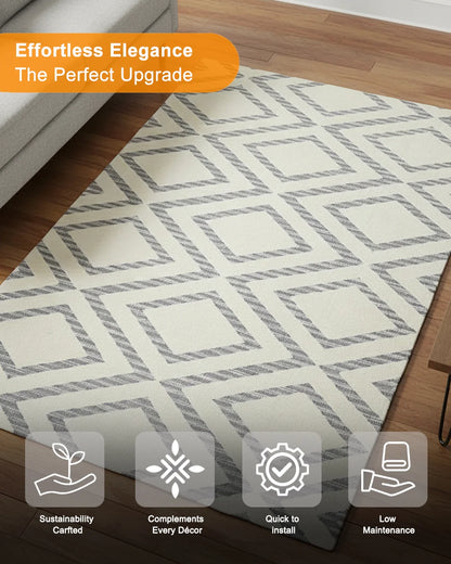 HOMEKNIT DIAMOND LATTICE IVORY MICROFIBER RUG