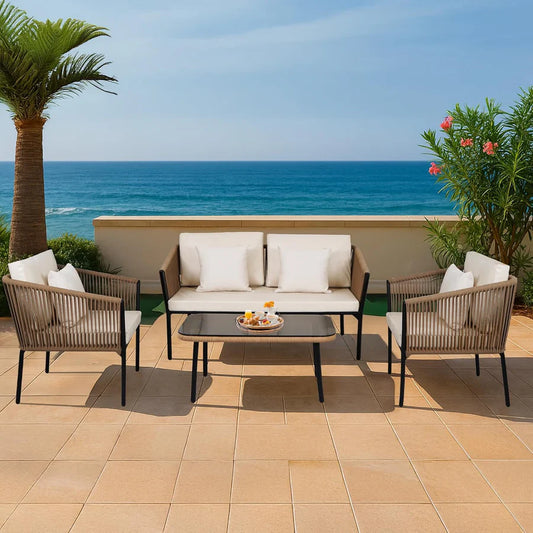 OUTDOOR 4 SEATER ROPE SOFA SET