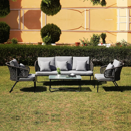 OUTDOOR 5 SEATER ROPE CONVERSATION SOFA SET