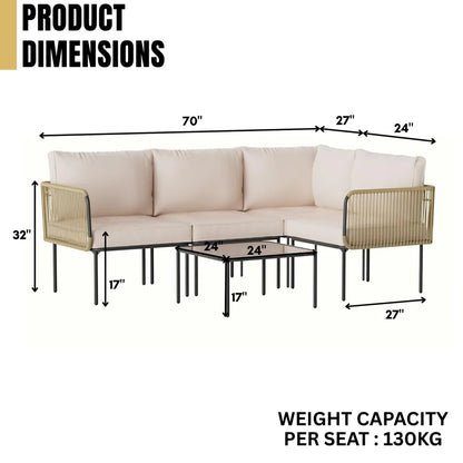 L-SHAPED ROPE WOVEN OUTDOOR SOFA SET