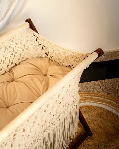 HANDMADE MACRAME WOODEN BABY CRADLE