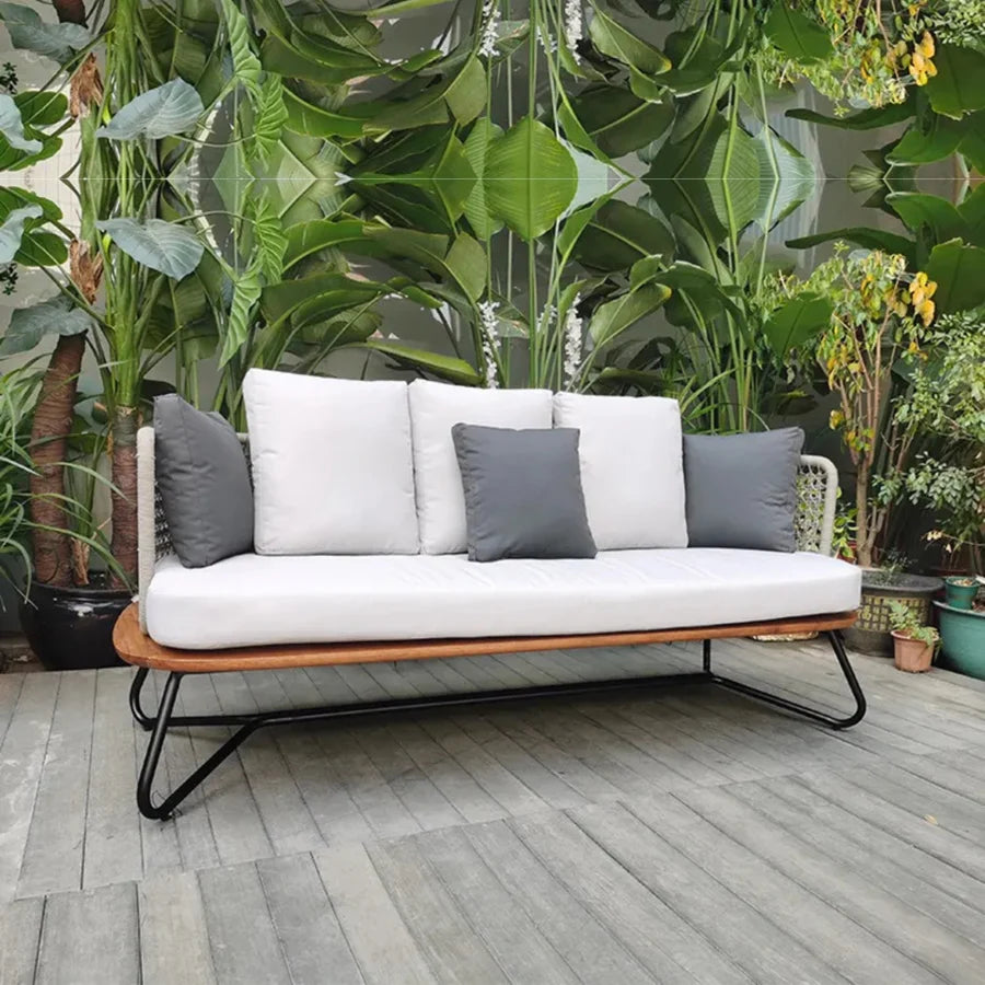 5-SEATER OUTDOOR ALL-WEATHER ROPE SOFA SET WITH WOODEN BASE