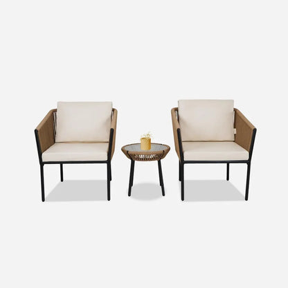 OUTDOOR ROPE PATIO SET WITH GLASS TOP TABLE