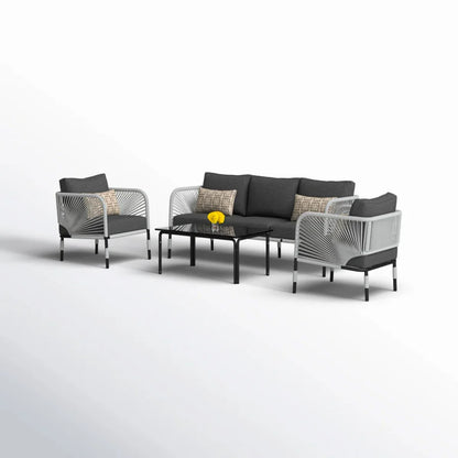 OUTDOOR ROPE 5-SEATER SOFA SET WITH GLASS TOP TABLE