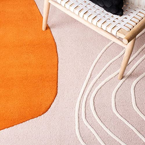 LAVENDER & ORANGE HAND TUFTED HIGH LOW PILE WOOL CARPET
