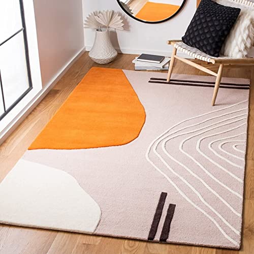 LAVENDER & ORANGE HAND TUFTED HIGH LOW PILE WOOL CARPET